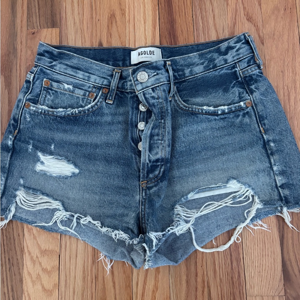 Agolde Women's Ripped Jean Shorts - Dark Blue